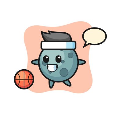 Asteroit karikatürü basketbol oynuyor, tişört, çıkartma, logo elementi için şirin bir tasarım.