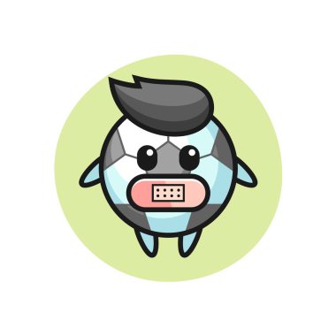 Ağzı bantlı futbol çizgi film çizimi, tişört, çıkartma, logo elementi için şirin bir tasarım.