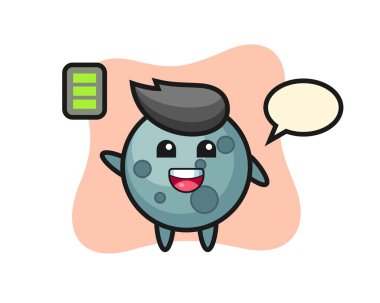 Asteroid maskot karakteri enerjik bir jest, tişört, çıkartma, logo elementi için şirin bir tasarım.