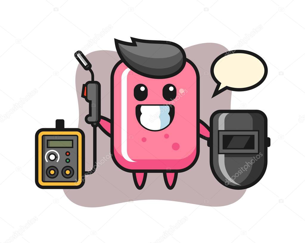 Character mascot of bubble gum as a welder, cute style design for t shirt, sticker, logo element