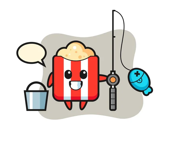 Mascotte Personaggio Popcorn Come Pescatore — Vettoriale Stock
