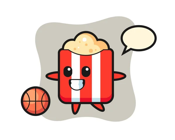 Иллюстрация Попкорна Мультфильм Играет Баскетбол — стоковый вектор