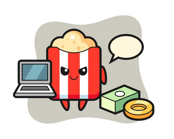 Maskoten Illustration Popcorn Som Hacker — Stock vektor