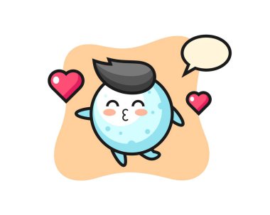 Öpücük jestli kartopu karakteri, tişört, çıkartma, logo elementi için şirin bir tasarım.