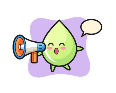 kavun suyu damlası karakteri çizimi bir megafon taşıyor, tişört, etiket, logo elementi için şirin bir tasarım.