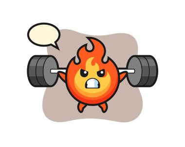 Halterli ateş maskotu çizgi filmi, tişört, çıkartma, logo elementi için şirin bir tasarım.