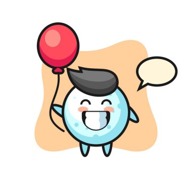 Kar topu maskotu illüstrasyonu balon oynuyor, tişört, çıkartma, logo elementi için şirin bir tasarım.