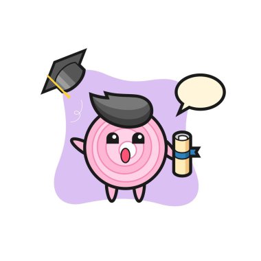 Mezuniyette şapkayı fırlatan soğan halkaları karikatürü tişört, etiket, logo elementi için şirin bir tasarım.