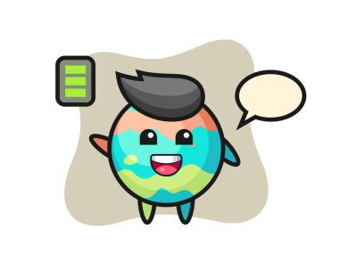 Banyo bombası maskotu, enerjik bir jest, tişört, çıkartma, logo elementi için şirin bir tasarım.