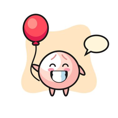 Et çöreği maskotu illüstrasyonu balon oynuyor, tişört, etiket, logo elementi için şirin bir tasarım.