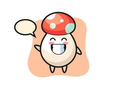 Mantar çizgi film karakteri el hareketi yapıyor. Tişört, çıkartma, logo elementi için şirin bir tasarım.