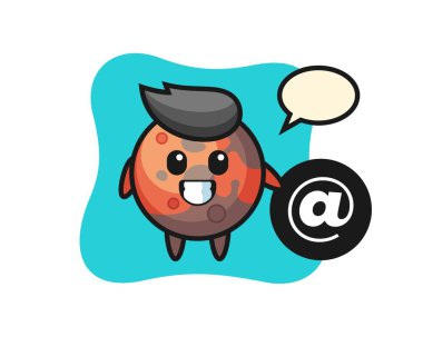 Mars 'ın sembolünün yanında duran çizgi film tasarımı tişört, çıkartma ve logo elementleri için şirin bir tasarım.