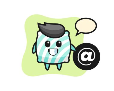 Sembolün yanında duran yastığın çizgi film çizimi tişört, çıkartma ve logo elementleri için şirin bir tasarım.