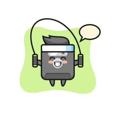 Disket karakter çizgi filmi, ip atlama, tişört, etiket, logo ögesi için şirin bir tasarım.