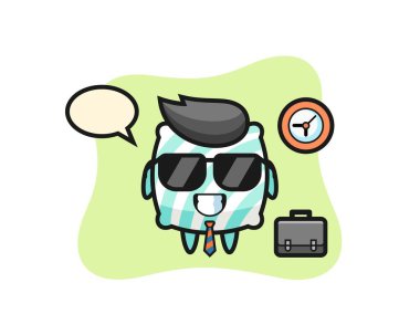 İş adamı kılığında yastığın çizgi film maskotu tişört, çıkartma ve logo elementleri için şirin bir tasarım.