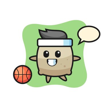 Çuval karikatürü basketbol oynuyor. Tişört, çıkartma, logo elementi için şirin bir tasarım.