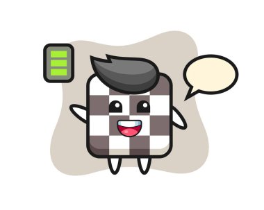 Satranç tahtası maskotu enerjik bir jest, tişört, çıkartma, logo elementi için şirin bir tasarım.