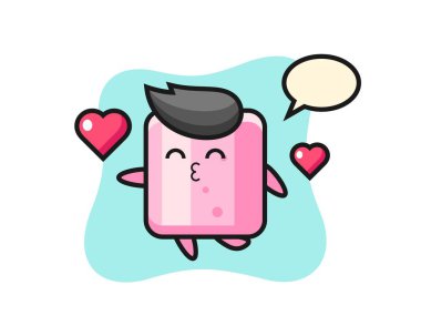 Öpücük jestli marshmallow karakteri, tişört, çıkartma, logo elementi için şirin bir tasarım.