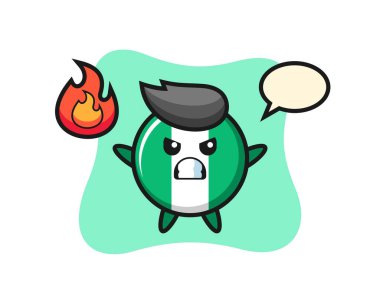 Nijerya bayrak rozeti karikatürü kızgın jest, tişört, çıkartma, logo elementi için şirin tasarım