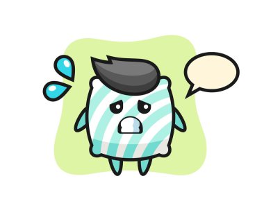 Yastık maskotu karakteri korkmuş bir jest, tişört, çıkartma, logo elementi için şirin bir tasarım.