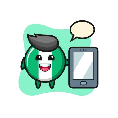 Nijerya bayrak resmi çizimi. Elinde akıllı telefon, tişört, etiket, logo elementi için şirin bir tasarım var.