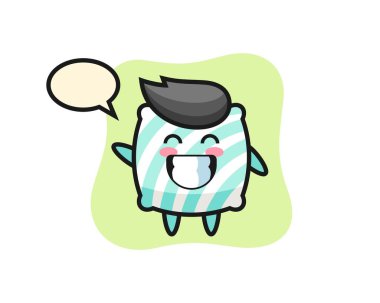 Yastık çizgi film karakteri el hareketi yapıyor. Tişört, çıkartma, logo elementi için şirin bir tasarım.