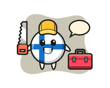 Finlandiya bayrak rozeti tasviri ahşap işçisi, tişört, etiket ve logo elementi için şirin bir tasarım.