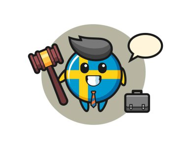 Avukat olarak İsveç bayrağı maskotu tasviri tişört, çıkartma ve logo elementi için şirin bir tasarım.