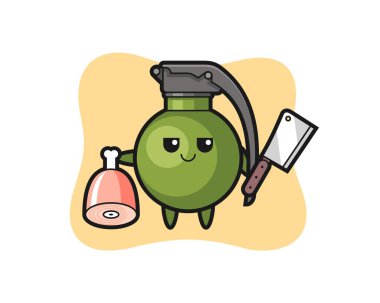 Kasap olarak el bombası karakteri tasviri, tişört, çıkartma, logo elementi için şirin tasarım.