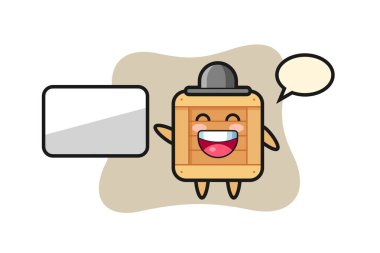 ahşap kutu çizimi sunum yapıyor, tişört, etiket, logo elementi için şirin bir tasarım.