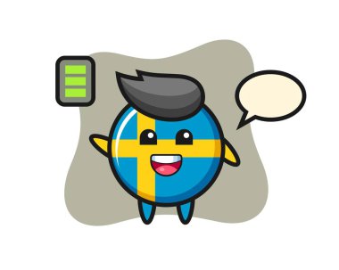İsveç bayrağı maskotu, enerjik bir jest, tişört, çıkartma, logo elementi için şirin bir tasarım.