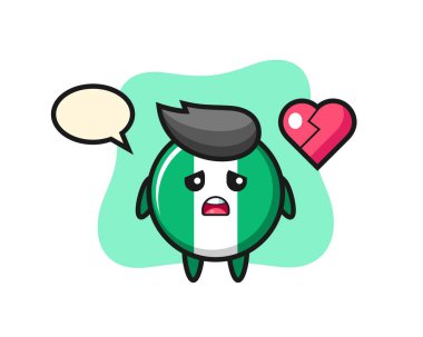 Nijerya bayrağı karikatür çizimi kırık kalp, tişört, çıkartma, logo elementi için şirin bir tasarım.