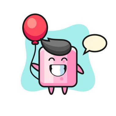 Şekerleme maskotu illüstrasyonu balon oynuyor. Tişört, çıkartma, logo elementi için şirin bir tasarım.