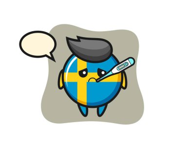 İsveç bayrağı maskotu karakteri humma durumu, tişört, çıkartma, logo elementi için şirin bir tasarım.