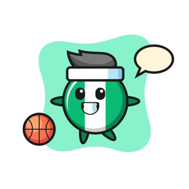 Nijerya bayrak karikatürü basketbol oynuyor, tişört, çıkartma, logo elementi için şirin bir tasarım.