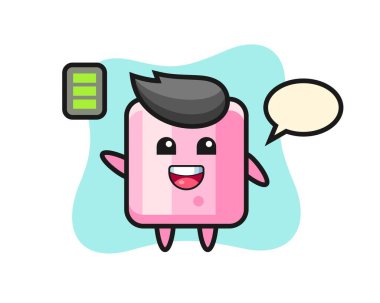 Enerjik bir jesti olan lokum maskotu karakteri, tişört, çıkartma, logo elementi için şirin bir tasarım.