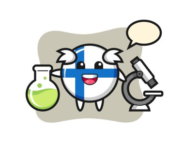 Bilim adamı olarak Finlandiya bayrağı rozetinin maskotu. Tişört, çıkartma, logo elementi için şirin bir tasarım.