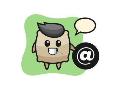 Sembolün yanında duran çuvalı çizgi film tasarımı tişört, çıkartma, logo elementi için şirin bir tasarım.