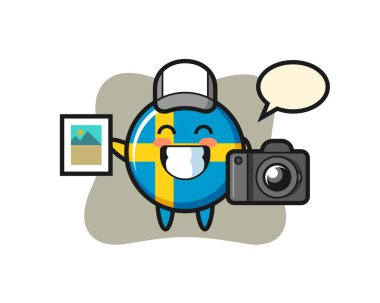 Fotoğrafçı olarak İsveç bayrağı rozeti tasviri tişört, etiket, logo elementi için şirin bir tasarım.