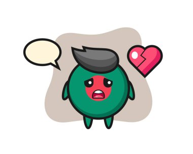 Bangladeş bayrak karikatür çizimi kırık kalp, tişört, çıkartma, logo elementi için şirin bir tasarım.