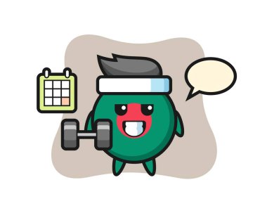 Bangladeş bayrak maskotu, halterli spor yapıyor, tişört, çıkartma, logo elementi için şirin bir tasarım.