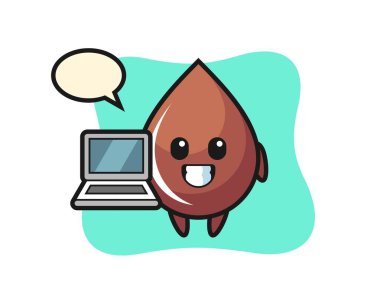 Laptoplu çikolata damlası maskotu tasarımı, tişört, çıkartma, logo elementi için şirin bir tasarım.