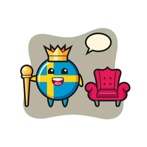 Desenhos Animados Mascote Emblema Bandeira Sueca Como Rei Design Estilo —  Vetores de Stock