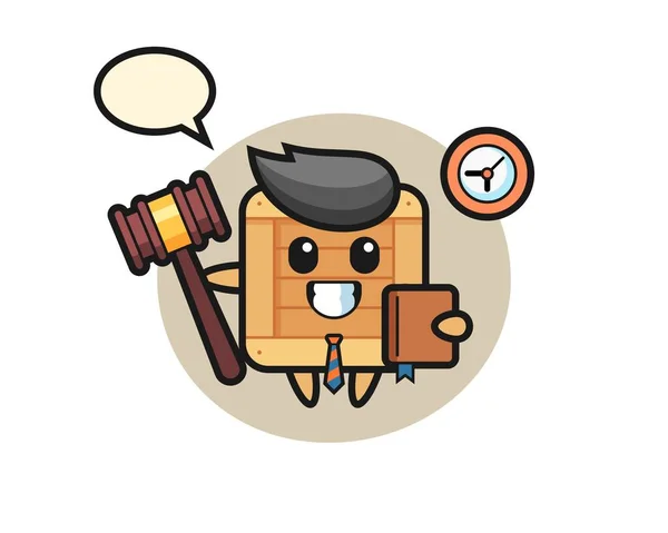 Desenhos Animados Mascote Caixa Madeira Como Juiz Design Estilo Bonito — Vetor de Stock