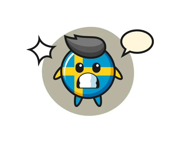 Insignia Bandera Sueca Personaje Dibujos Animados Con Gesto Impactado Lindo — Vector de stock