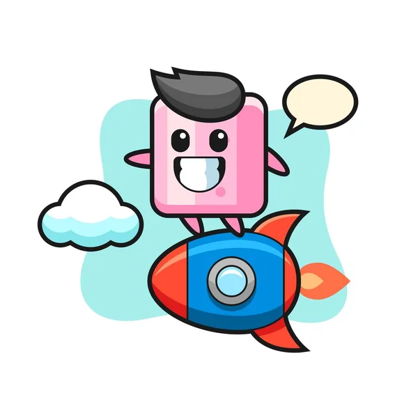 Roket süren marshmallow maskotu karakteri, tişört, çıkartma, logo elementi için şirin bir tasarım.