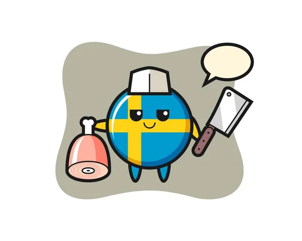 Sweden Flag Badge Character Butcher Cute Style Design Shirt Sticker — 스톡 벡터