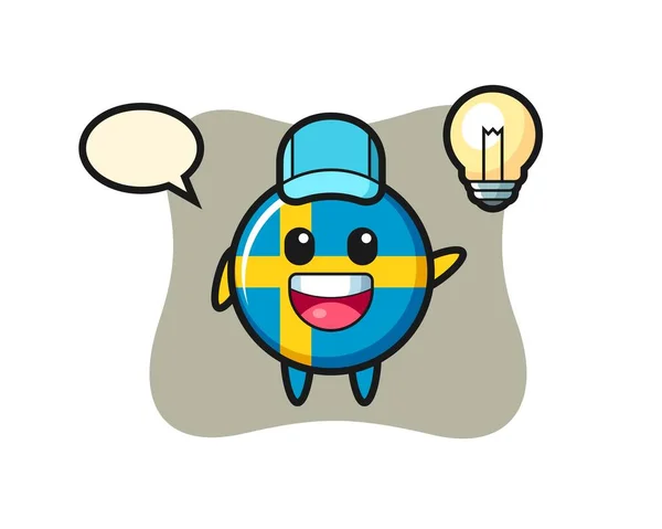 Szwedzka Flaga Odznaka Postać Kreskówka Coraz Pomysł Ładny Styl Projekt — Wektor stockowy
