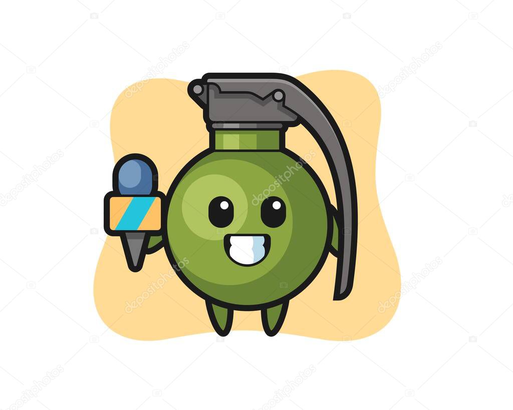 Character mascot of grenade as a news reporter, cute style design for t shirt, sticker, logo element