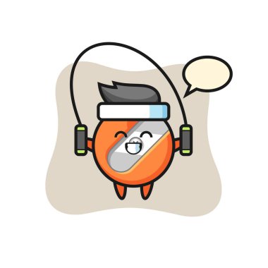 Kalem açıcı karakter çizgi filmi, ip atlama, tişört, etiket, logo elementi için şirin bir tasarım.